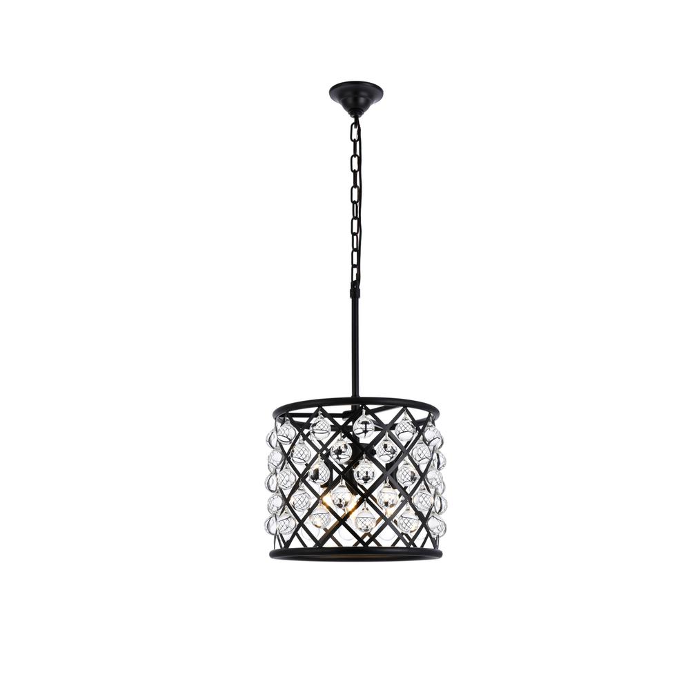Madison 3 light Matte Black Pendant Clear Royal Cut Crystal. Picture 1