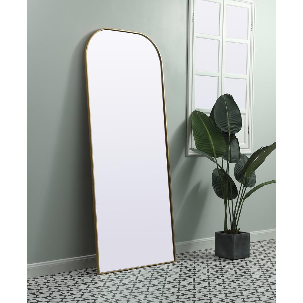 Metal Frame Arch Full Length Mirror 32x76 Inch in Brass. Picture 2