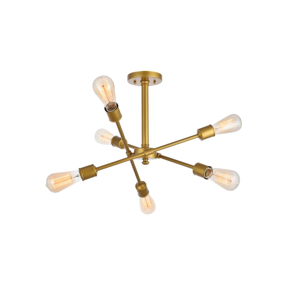 Axel 6 Lights Brass Flush Mount. Picture 1