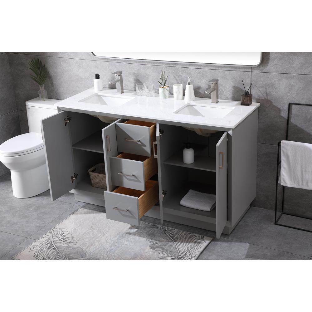 60 Inch Double Bathroom Vanity In Grey. Picture 3