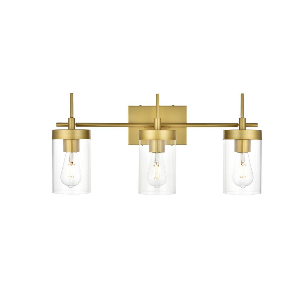Benny 3 light Brass and Clear Bath Sconce. Picture 1