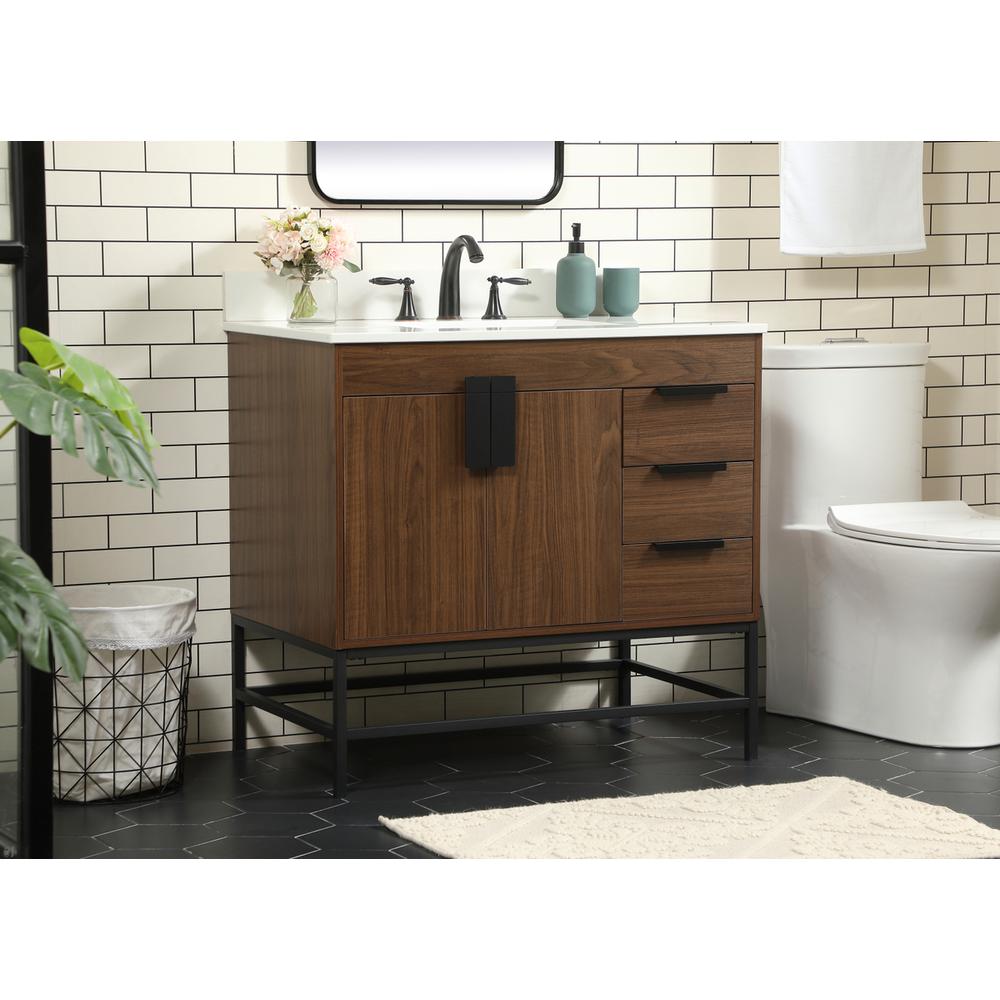 36 inch Single bathroom vanity in walnut with backsplash. Picture 2