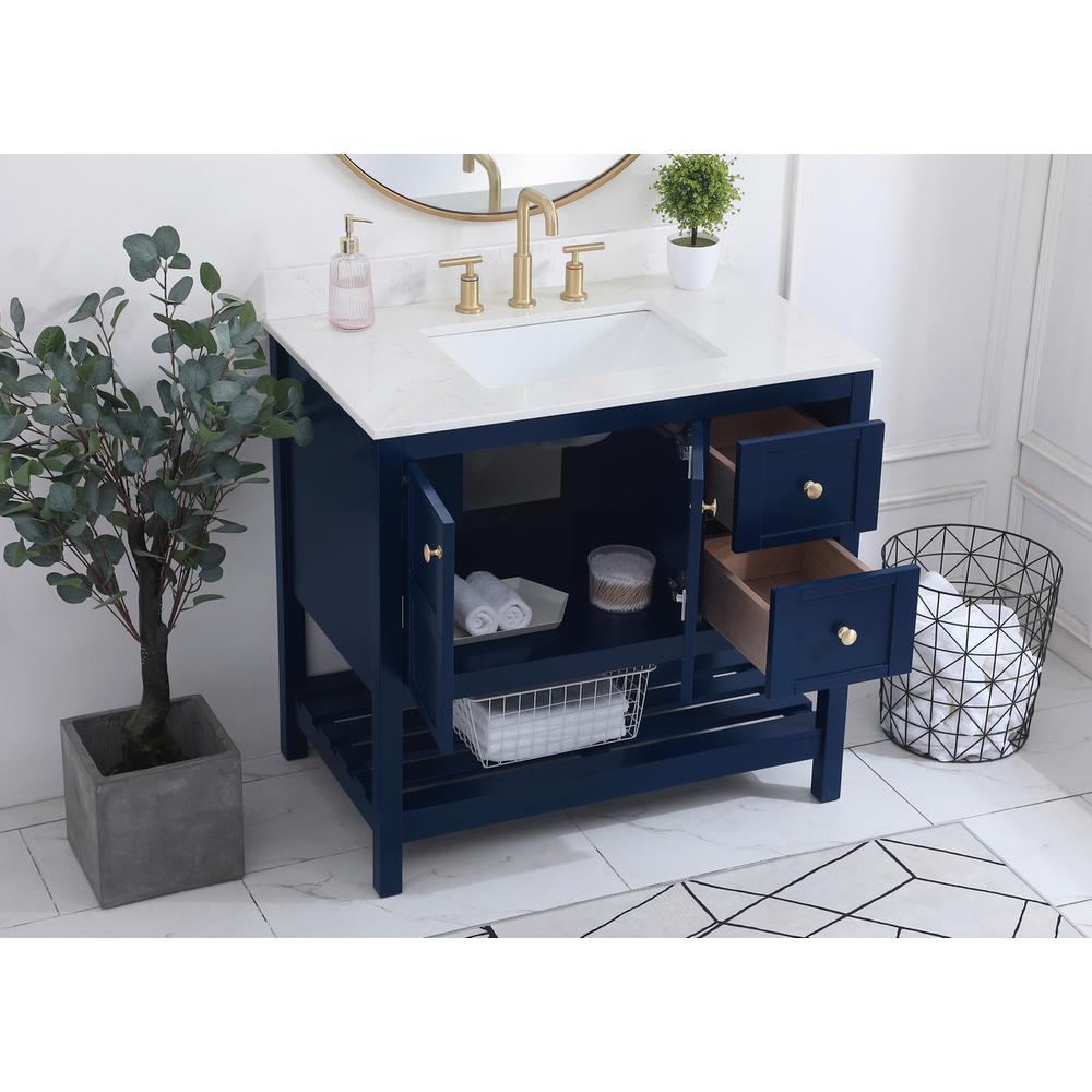 36 inch Single Bathroom Vanity in Blue with Backsplash. Picture 3