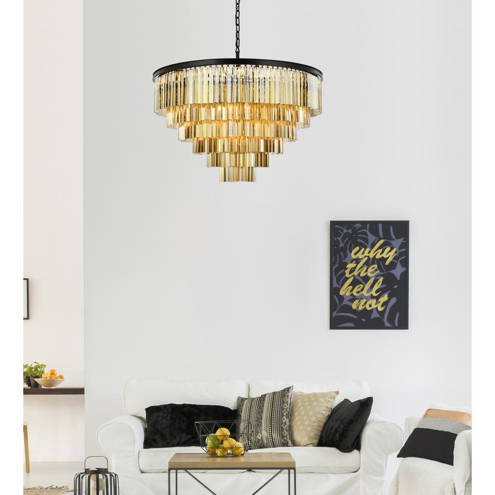 Sydney 33 light Matte Black Chandelier Golden Teak (Smoky) Royal Cut Crystal. Picture 8