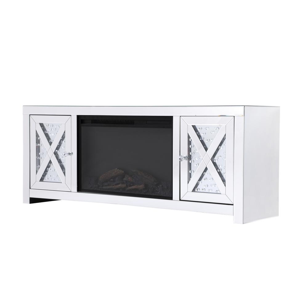59 in. crystal mirrored TV stand with wood log insert fireplace. Picture 8