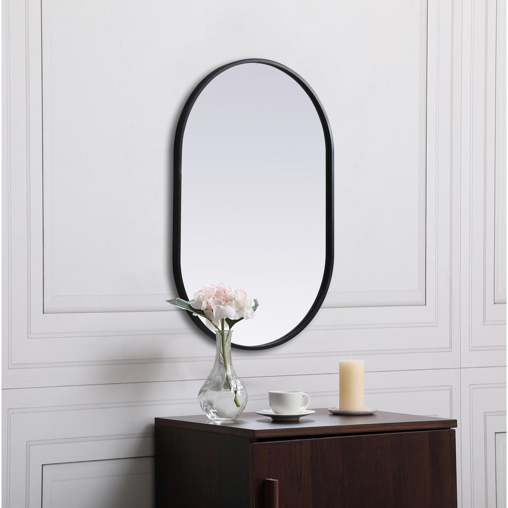 Metal Frame Oval Mirror 20x30 Inch in Black. Picture 4