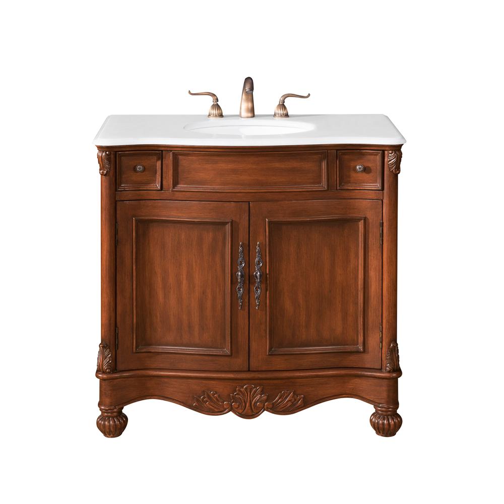 36 inch Single Bathroom vanity in brown with ivory white engineered marble. Picture 1