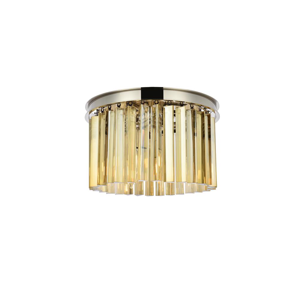 Sydney 3 light polished nickel Flush Mount Golden Teak (Smoky) Royal Cut Crystal. Picture 1