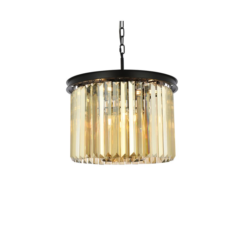 Sydney 6 light Matte Black Pendant Golden Teak (Smoky) Royal Cut Crystal. Picture 2