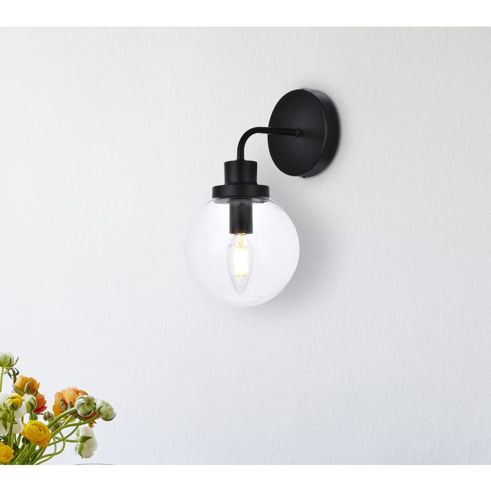 Hanson 1 light bath sconce in black with clear shade. Picture 6