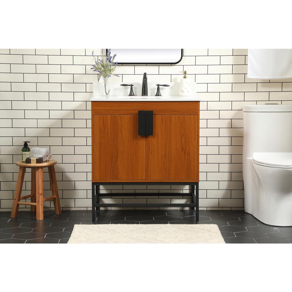 30 inch Single bathroom vanity in teak with backsplash. Picture 14