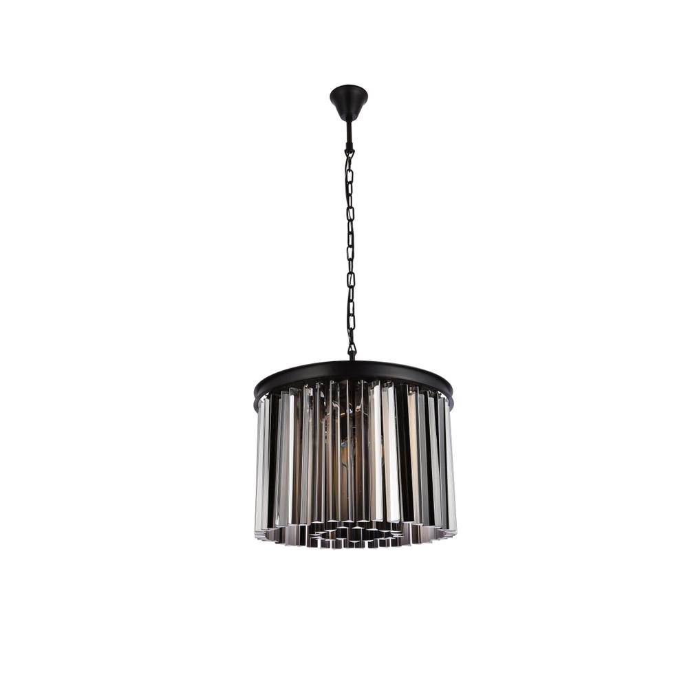 Sydney 6 light Matte Black Pendant Silver Shade (Grey) Royal Cut Crystal. Picture 6