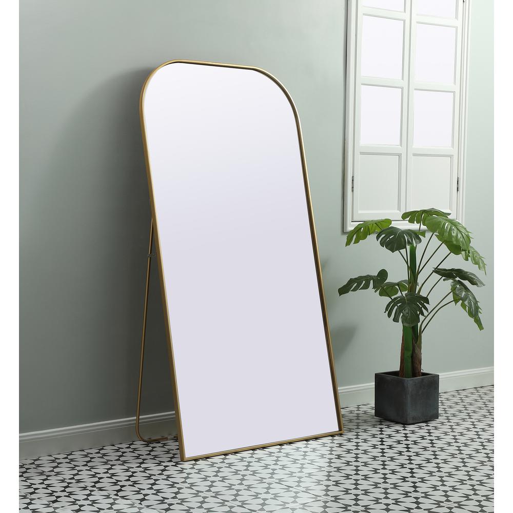 Metal Frame Arch Full Length Mirror 35x66 Inch in Brass. Picture 2