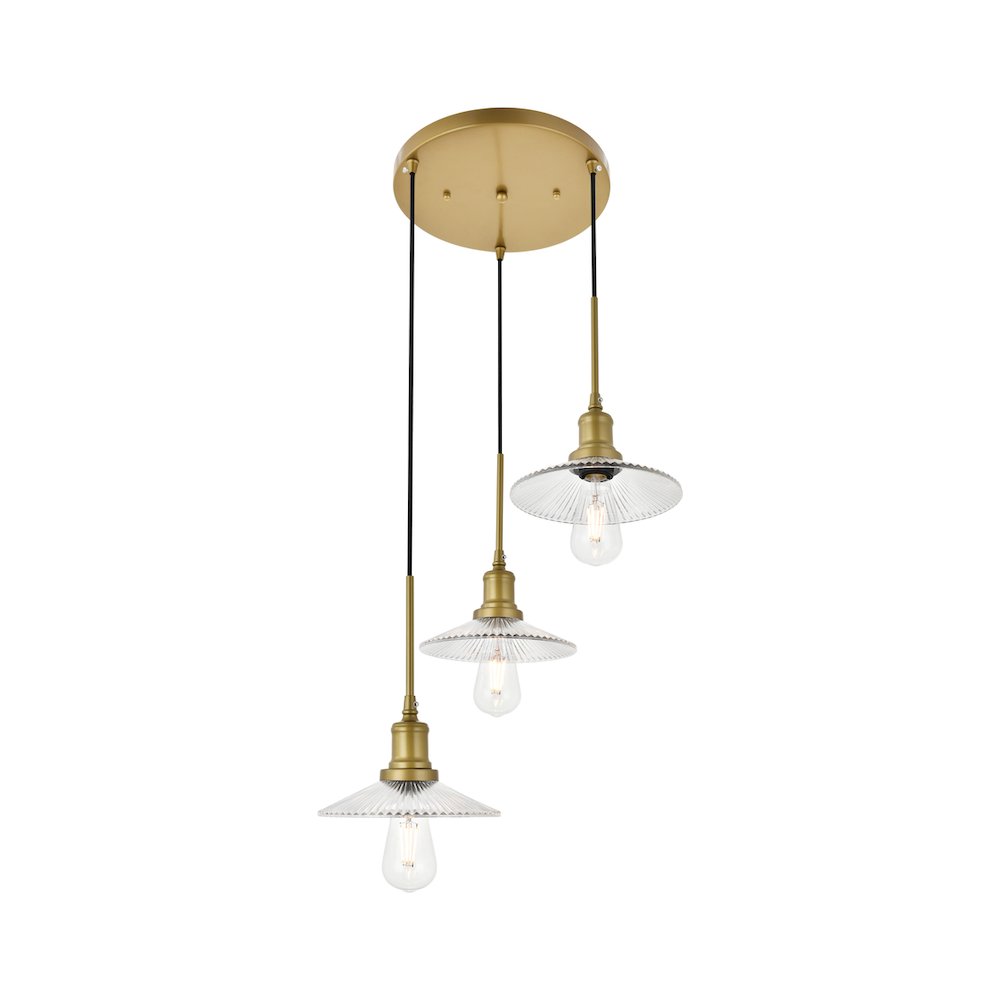 Waltz 3 Light Brass Pendant. Picture 6