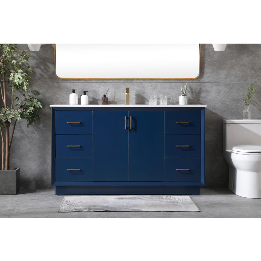 60 Inch SIngle Bathroom Vanity In Blue. Picture 14