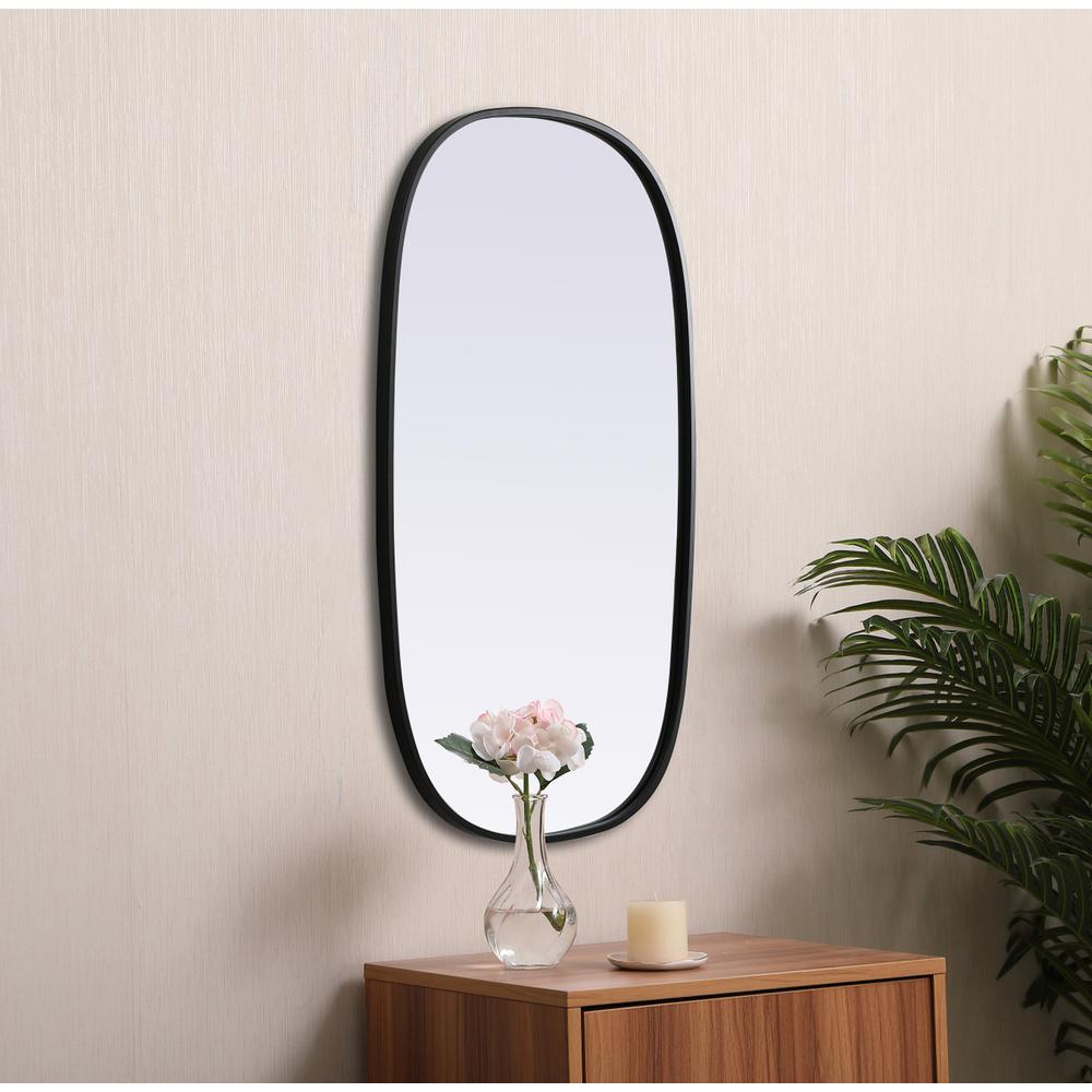 Metal Frame Oval Mirror 20x36 Inch in Black. Picture 4
