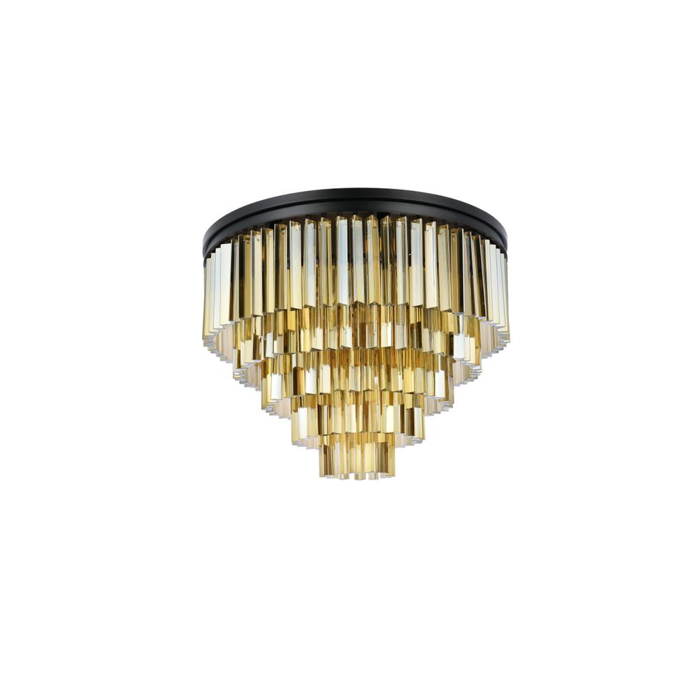 Sydney 17 light Matte Black Flush Mount Golden Teak (Smoky) Royal Cut Crystal. Picture 6