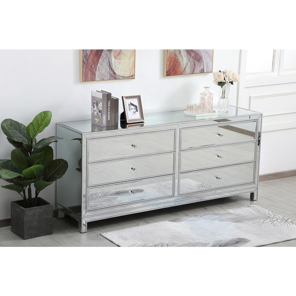 Reflexion 72 in. mirrored six drawer chest in antique silver. Picture 3