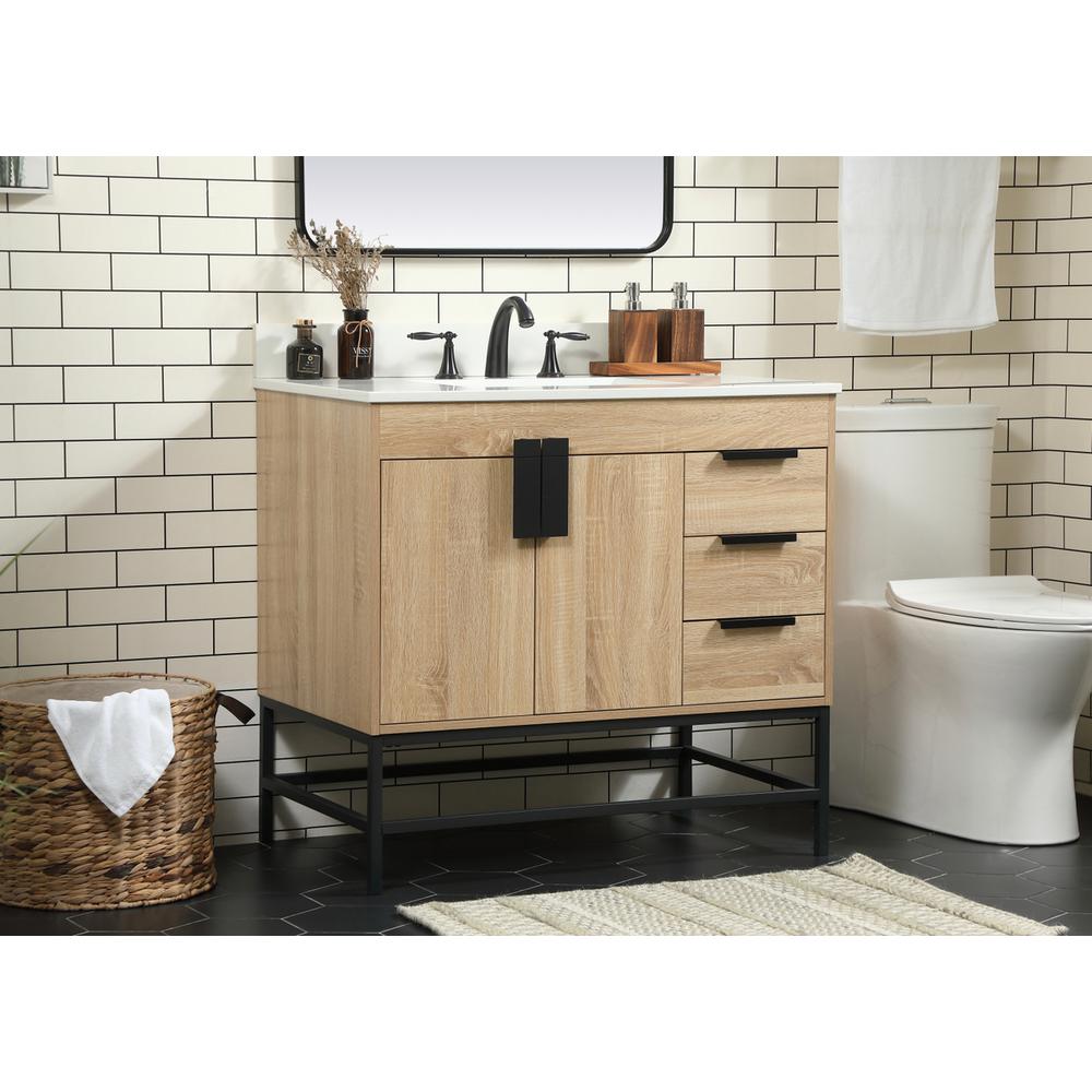 36 inch Single bathroom vanity in mango wood with backsplash. Picture 2