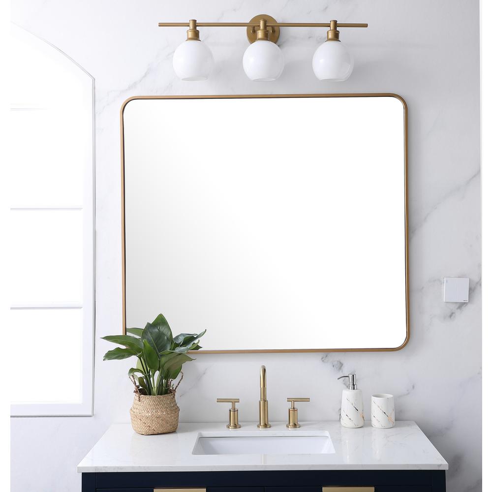 Soft corner metal rectangular mirror 36x40 inch in Brass. Picture 9
