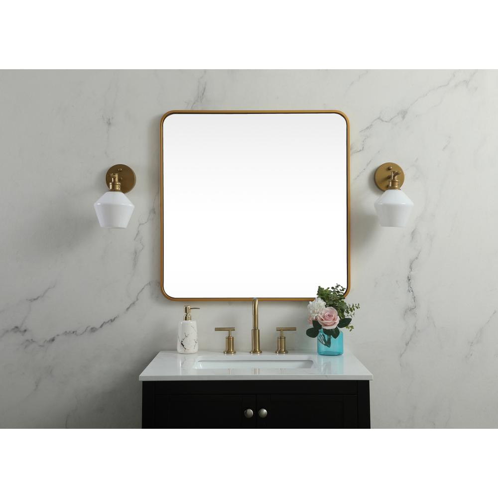 Soft corner metal square mirror 30x30 inch in Brass. Picture 9