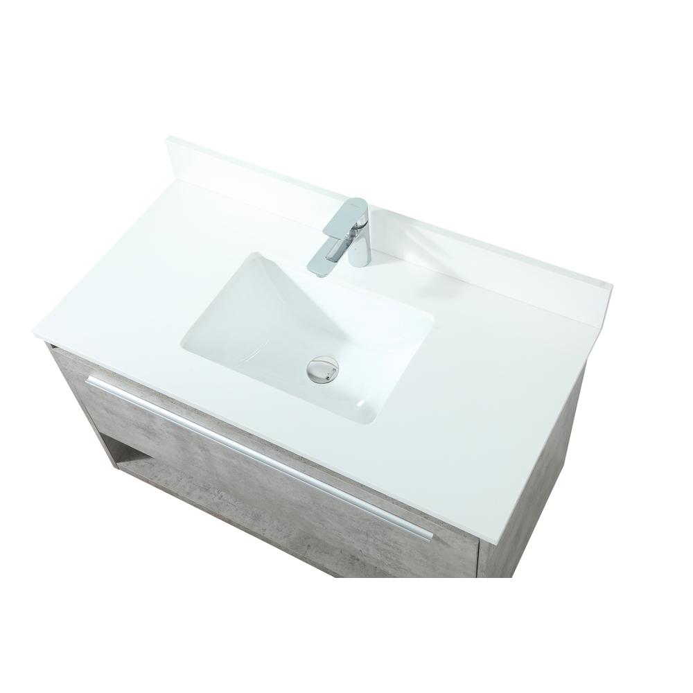 36 inch Single bathroom vanity in concrete grey with backsplash. Picture 10