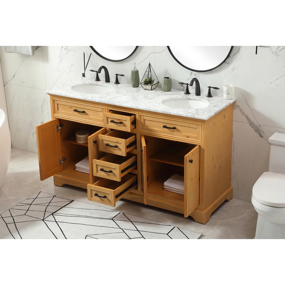 60 inch double bathroom vanity in natural wood. Picture 3