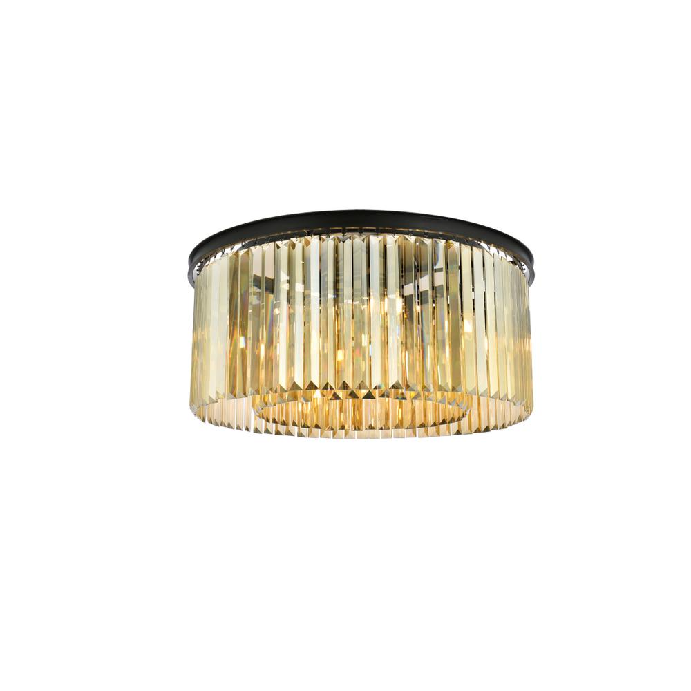 Sydney 8 light Matte Black Flush Mount Golden Teak (Smoky) Royal Cut Crystal. Picture 1