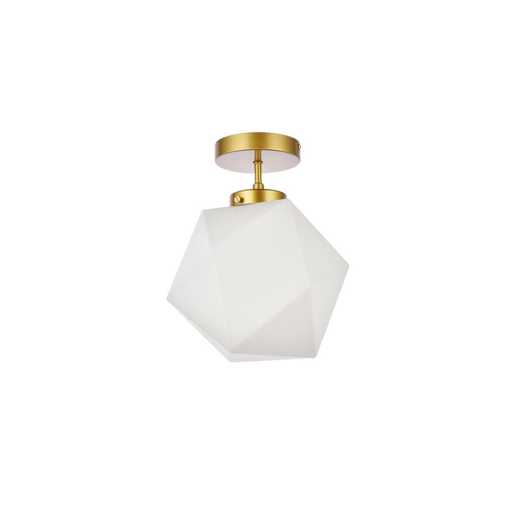 Lawrence 1 light brass and white glass flush mount. Picture 6