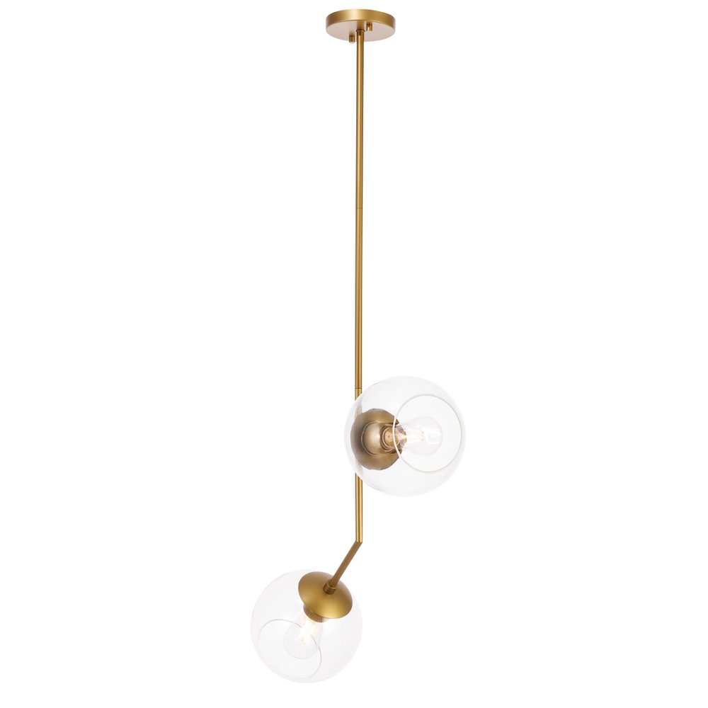 Ryland 2 Light Brass And Clear Glass Pendant. Picture 4