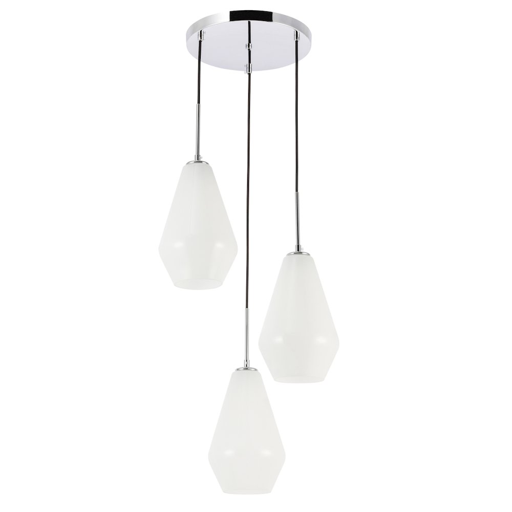 Gene 3 Light Chrome And Frosted White Glass Pendant. Picture 7