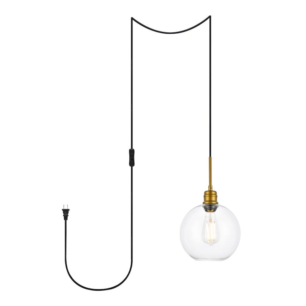 Emett 1 Light Brass And Clear Glass Plug In Pendant. Picture 1
