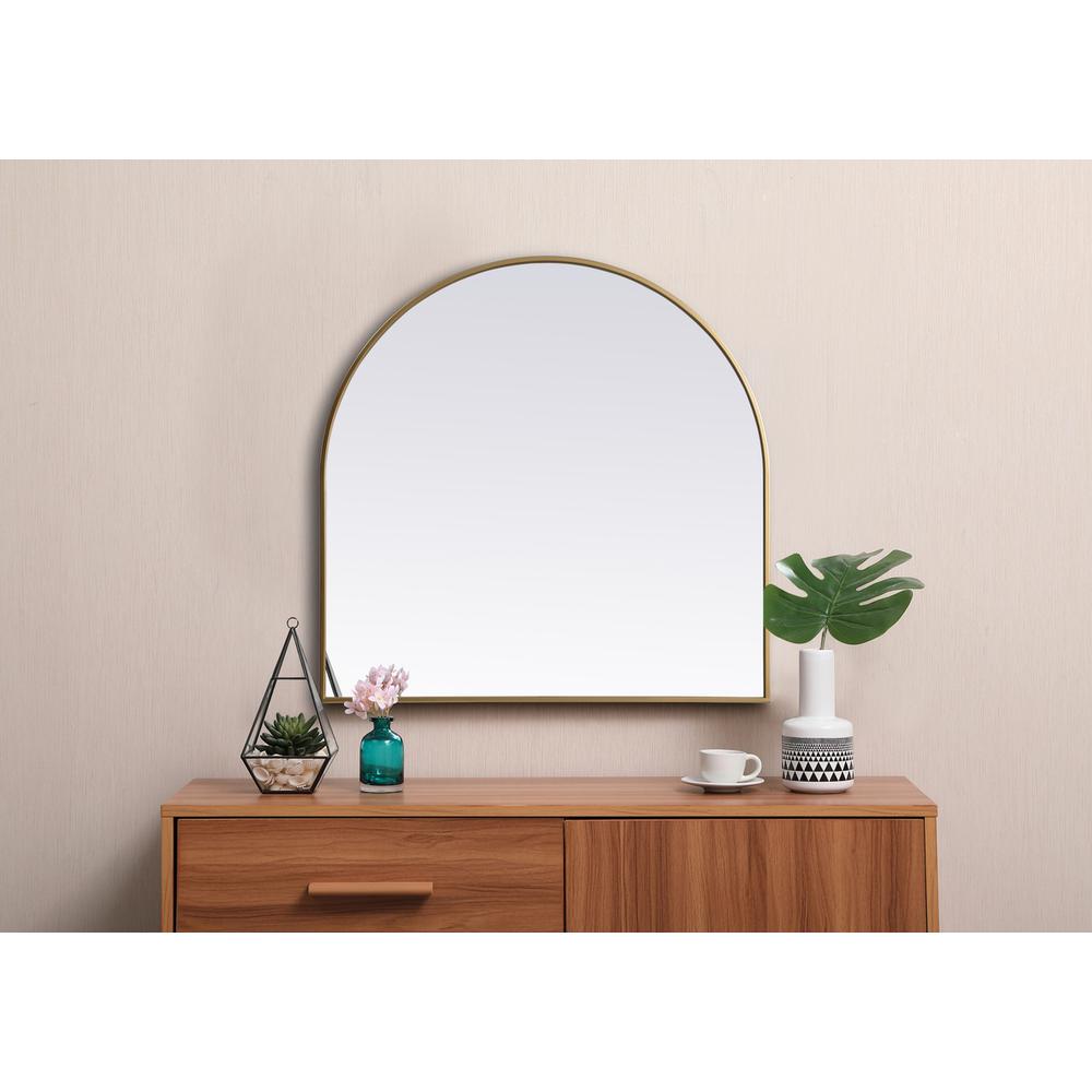 Metal Frame Arch Mirror 36x36 Inch in Brass. Picture 3