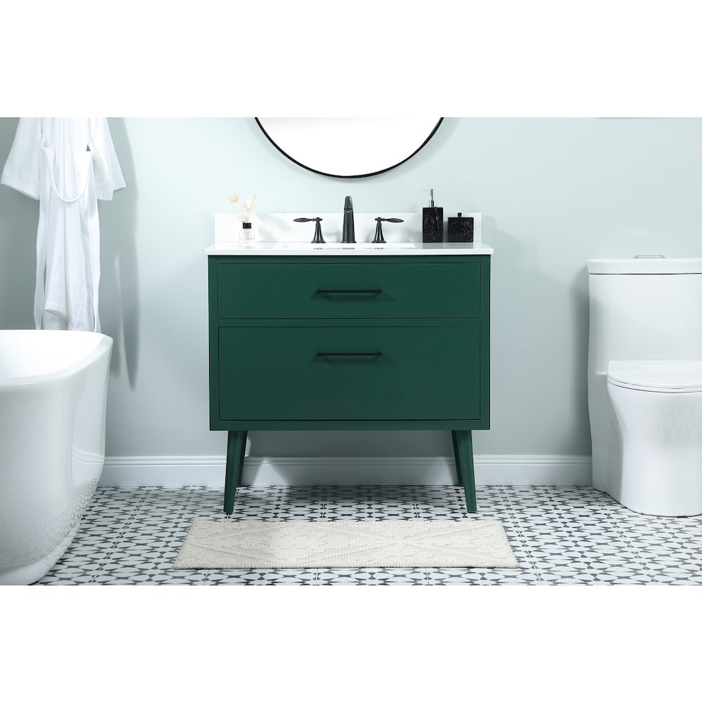 36 Inch Bathroom Vanity In Green With Backsplash. Picture 2