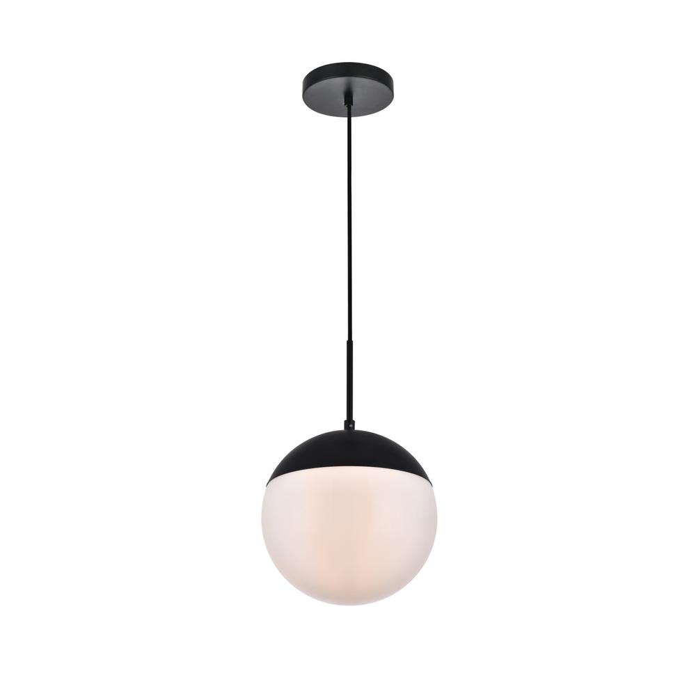 Eclipse 1 Light Black Pendant With Frosted White Glass. Picture 2