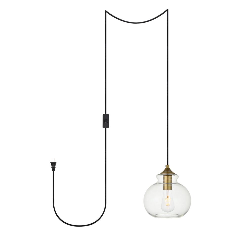 Destry 1 Light brass plug-in Pendant With Clear Glass. Picture 1