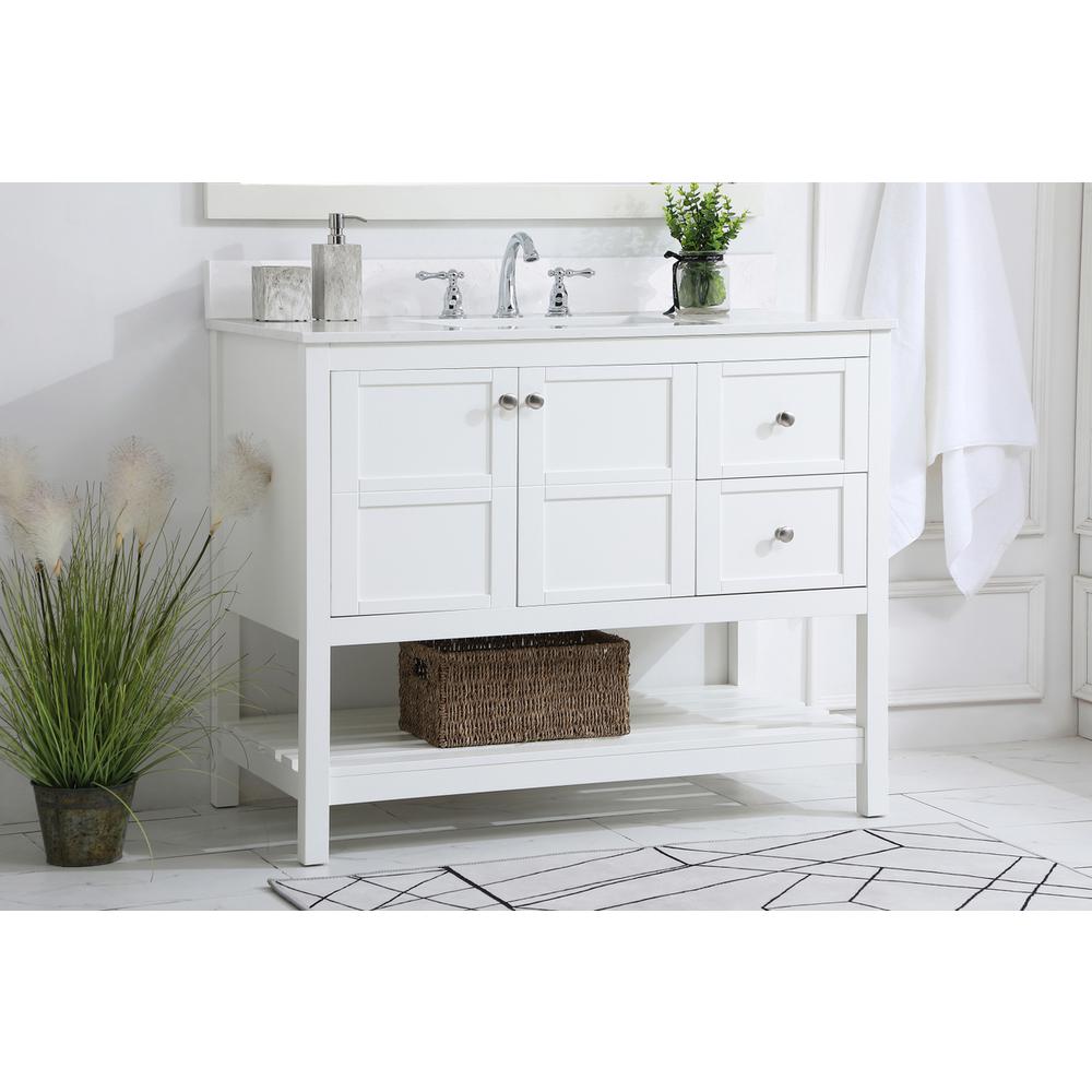 42 inch Single Bathroom Vanity in White with Backsplash. Picture 2