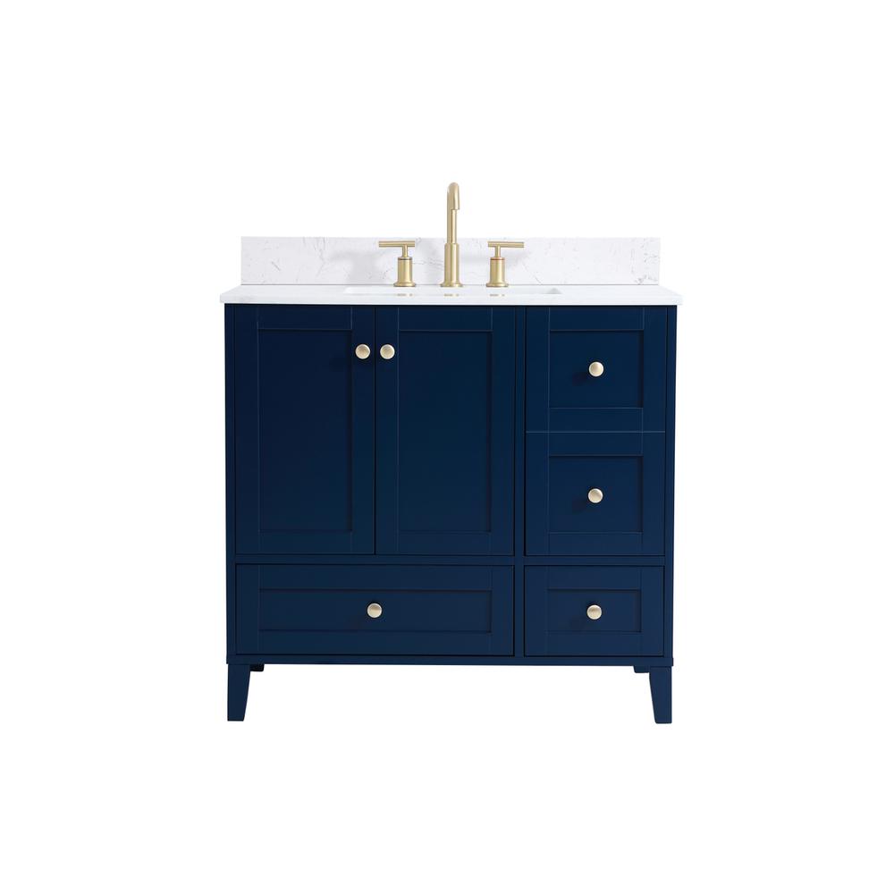 36 inch Single Bathroom Vanity in Blue with Backsplash. Picture 1