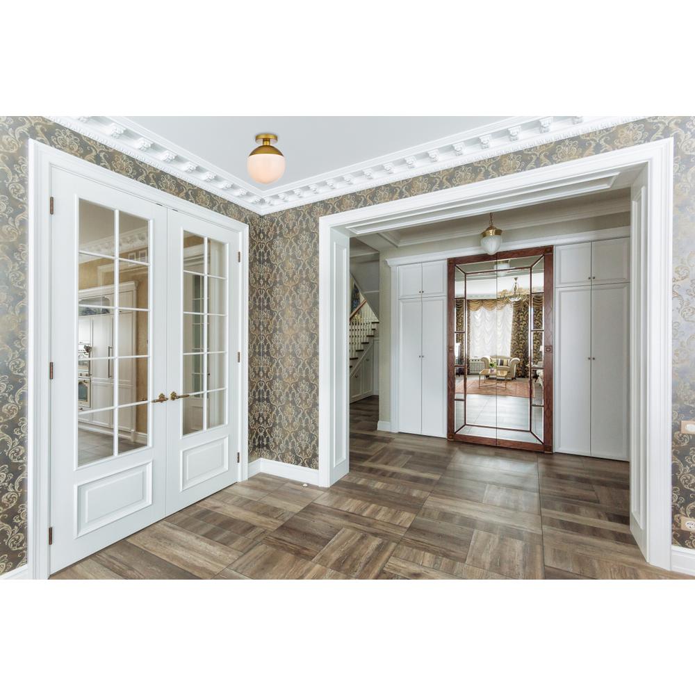 Eclipse 1 Light Brass Flush Mount With Frosted White Glass. Picture 6