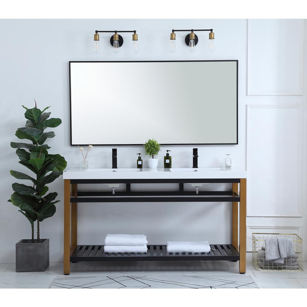 60 inch Double Bathroom Metal Vanity in Golden Black. Picture 5