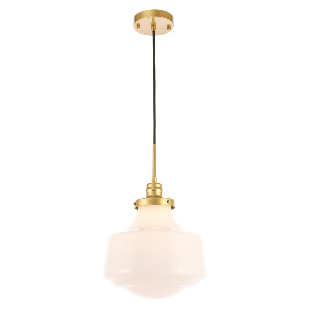 Lyle 1 light Brass and frosted white glass pendant. Picture 5
