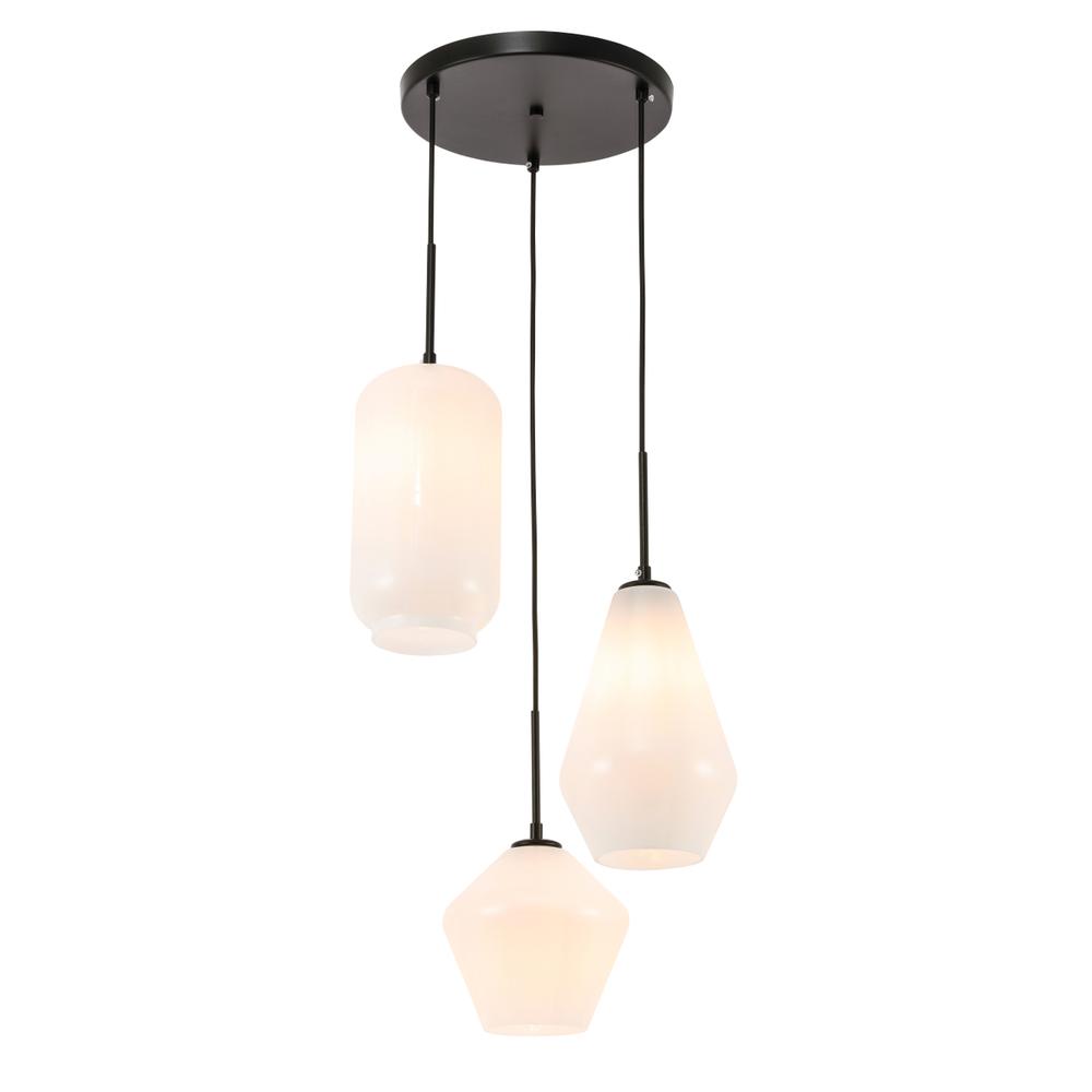 Gene 3 light Black and Frosted white glass pendant. Picture 7