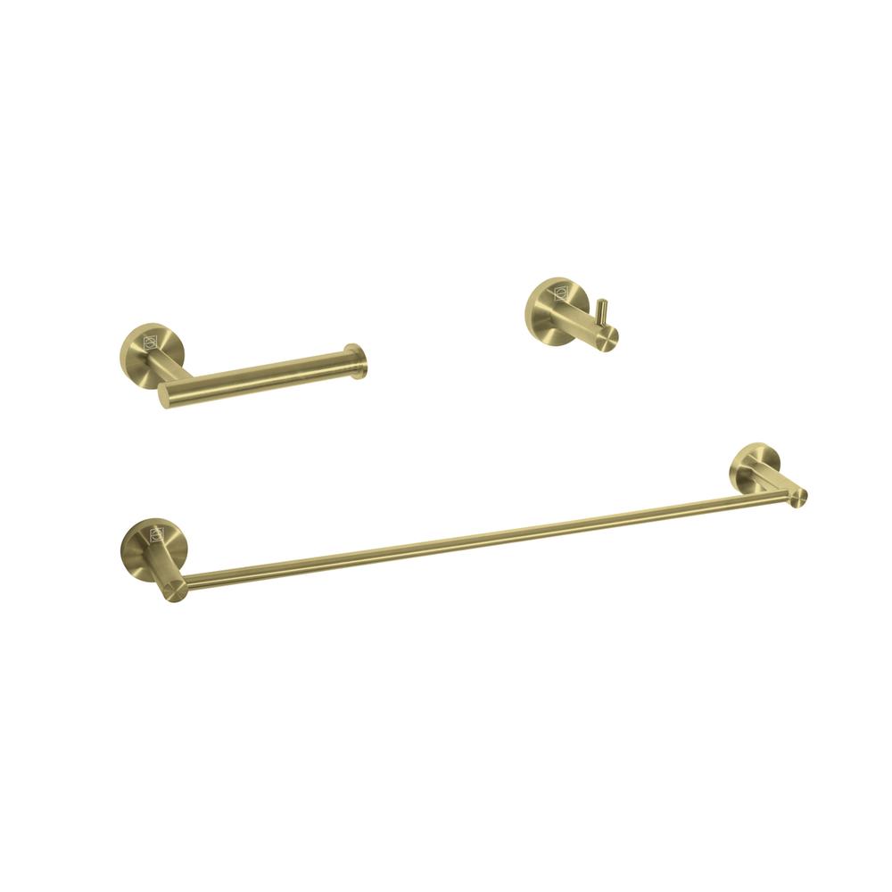 Freya 3-Piece Bathroom Hardware Set in Brushed Gold. Picture 1