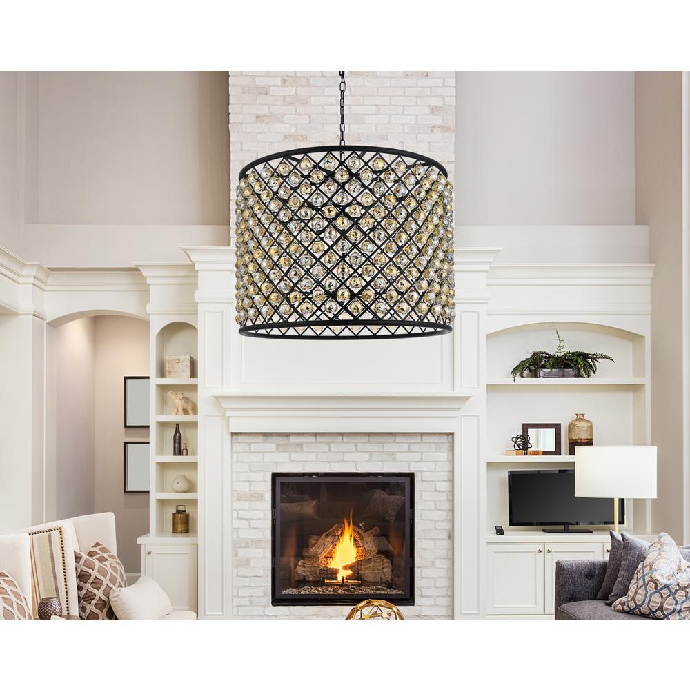 Madison 12 light Matte Black Chandelier Golden Teak (Smoky) Royal Cut Crystal. Picture 7