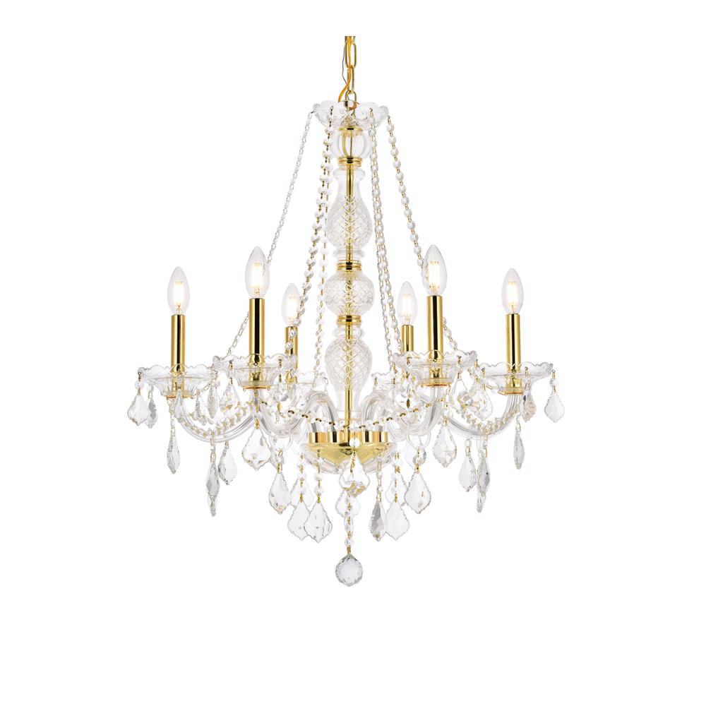 Verona 6 light Gold Chandelier Clear Royal Cut Crystal. Picture 2