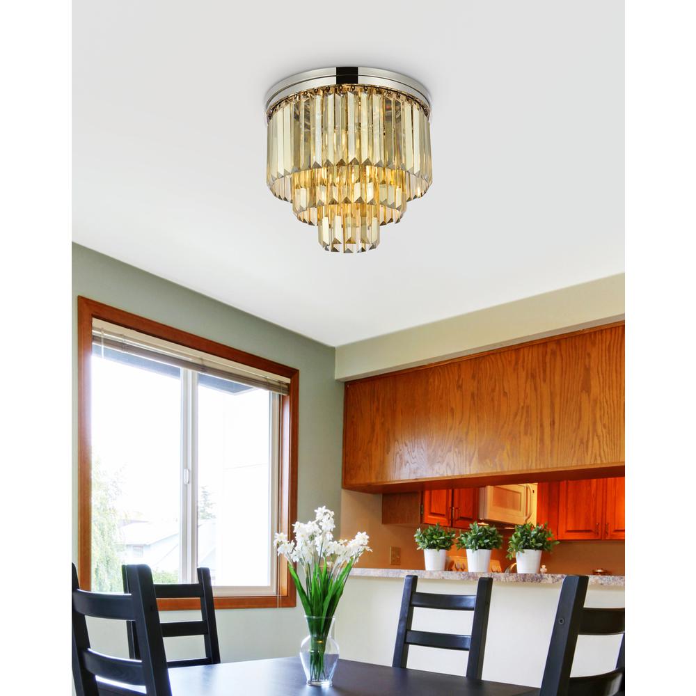 Sydney 9 light polished nickel Flush Mount Golden Teak (Smoky) Royal Cut Crystal. Picture 8