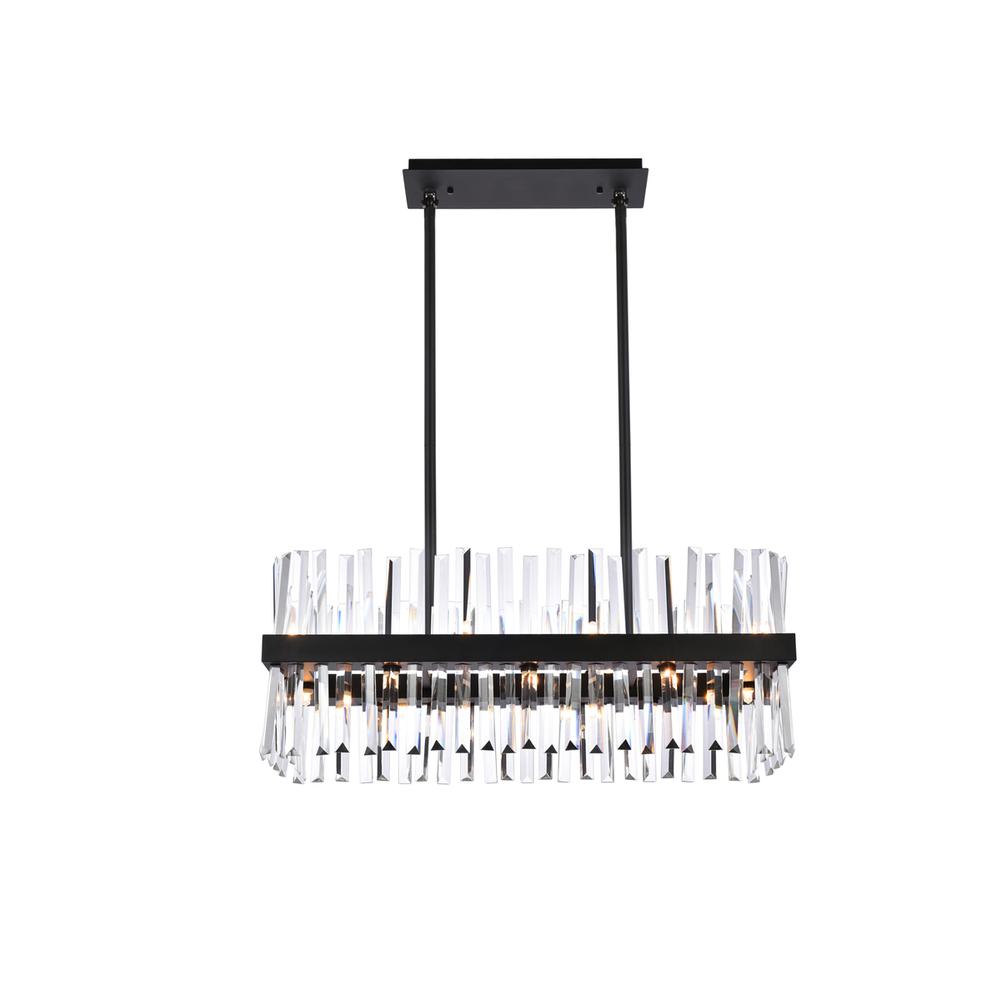 Serephina 30 inch crystal rectangle chandelier light in black. Picture 1