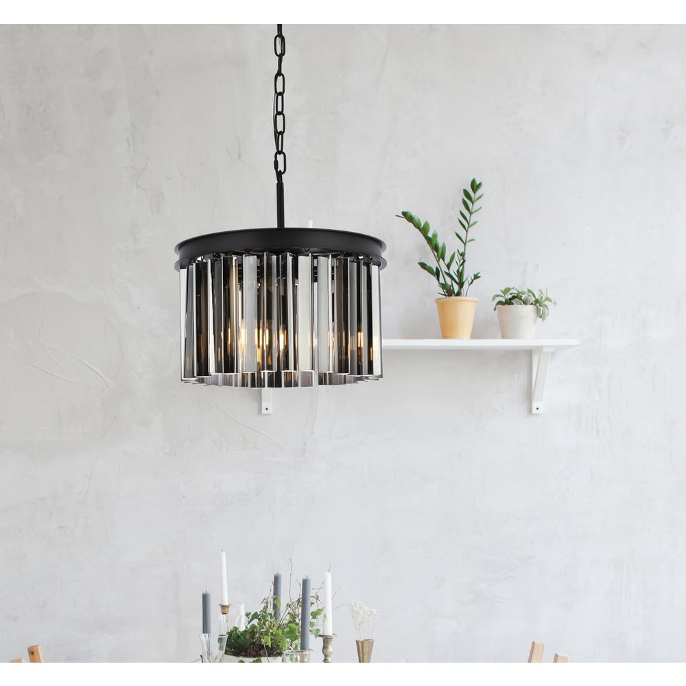 Sydney 3 light Matte Black Pendant Silver Shade (Grey) Royal Cut Crystal. Picture 8