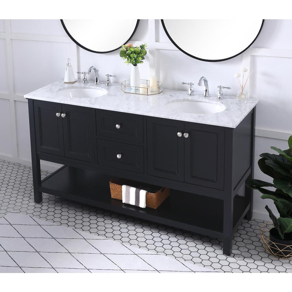 60 in. double sink bathroom vanity set in Black. Picture 3