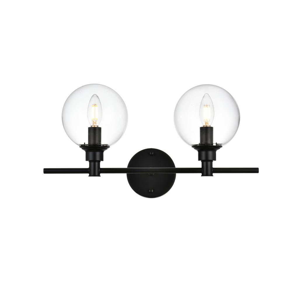 Jaelynn 2 light Black and Clear Bath Sconce. Picture 1
